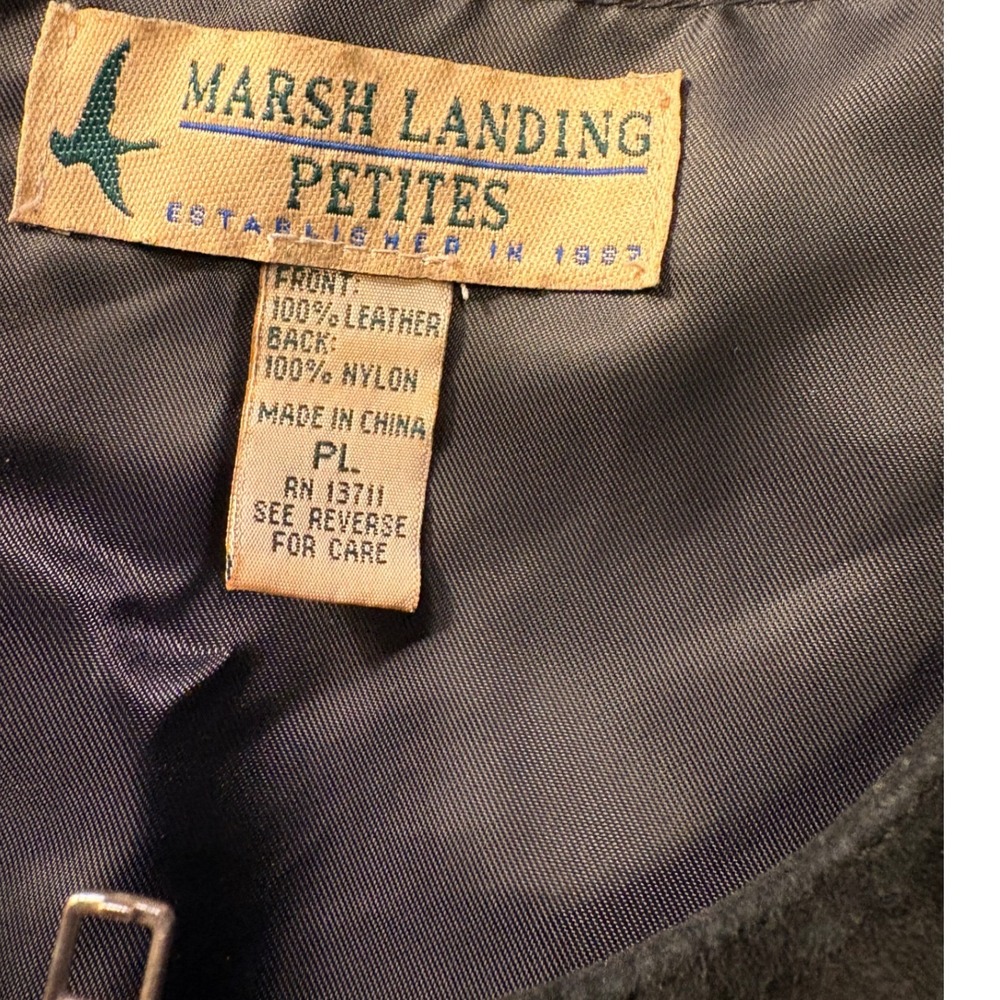 Marsh Landing Vest Womens PL Black Good Leather Suede Front Zip Mixed Media - Picture 2 of 6